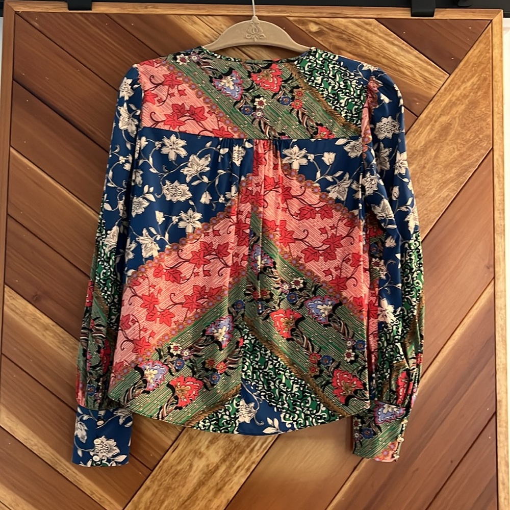 Veronica Beard Patchwork Multi Colored Silk Blous… - image 2